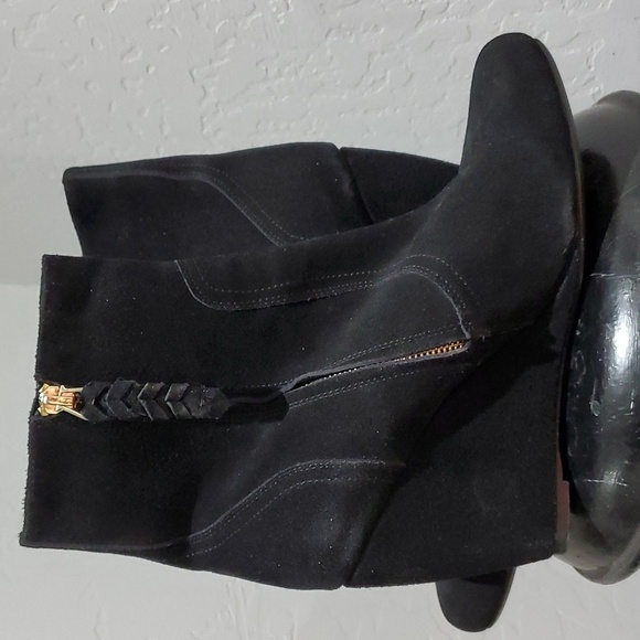 JOIE Leather SUEDE BLACK WEDGE Boots SIZE 41 POINTED ROUND TOE - Picture 5 of 13